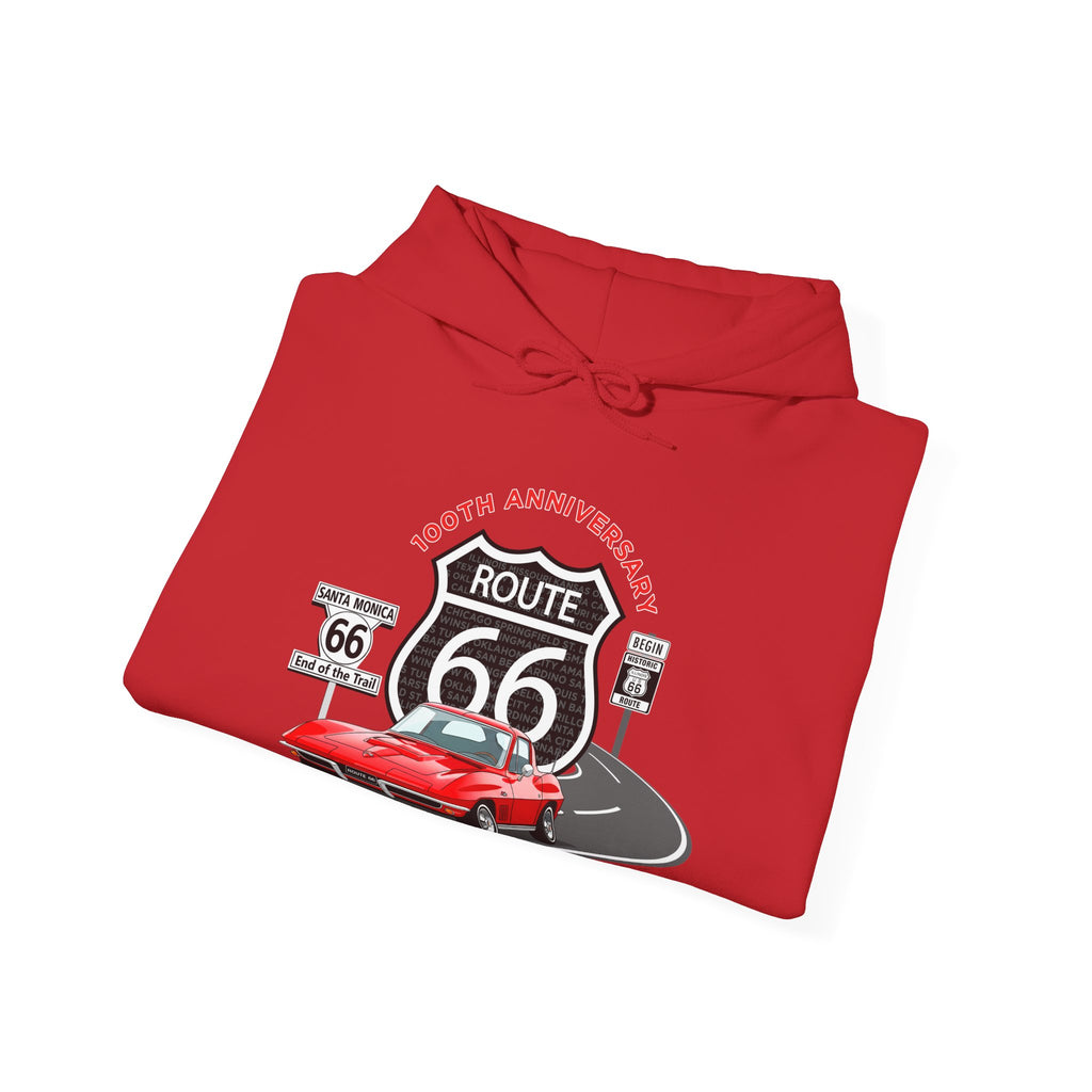 C2 Corvette Route 66 100th Anniversary Hooded Sweatshirt – Legends of the Road, Perfect for the Corvette Fan