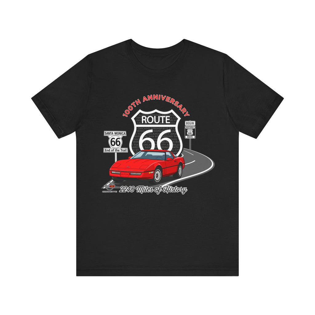 C4 Corvette Route 66 100th Anniversary Short Sleeve Tee – Legends of the Road, Perfect for the Corvette Fan