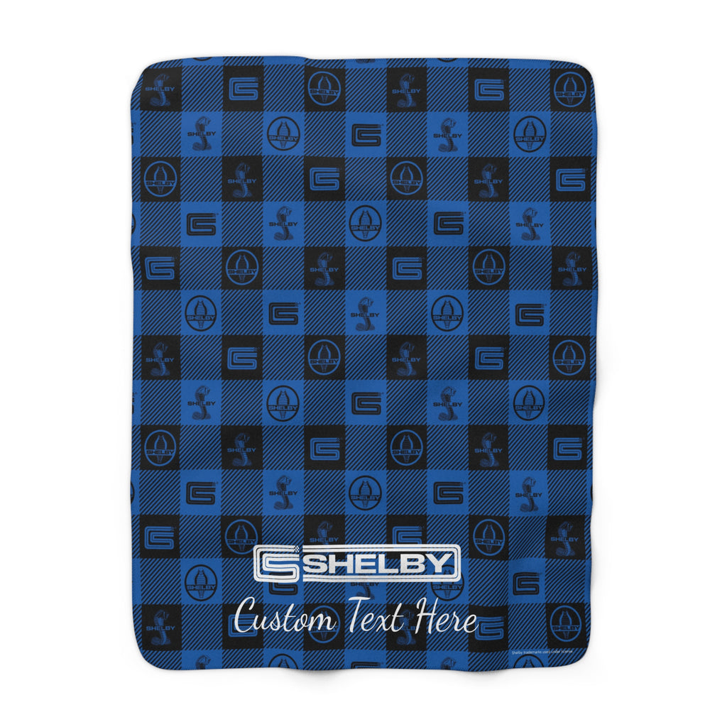 Carroll Shelby Blue Plaid Personalized Sherpa Blanket, 50x60", Cozy and Warm with Plush Backside, Custom Text Option, Ideal for Home Decor and Lounging