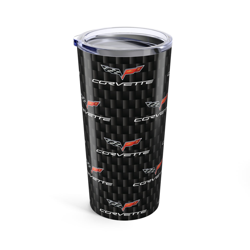 Corvette C6 Logo Repeat Pattern Carbon Tumbler 20oz | Retro Car Lover Travel Cup, Gift for Him, Car Enthusiast, Father's Day, Road Trip