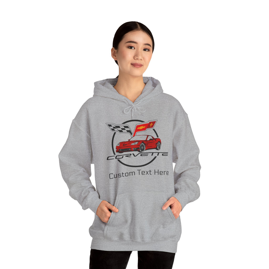 Personalized Chevy C6 Corvette Hoodie, Custom Red Car Color Cotton Blend Pullover Sweatshirt, Unisex Muscle Car Apparel, Gift for Enthusiasts