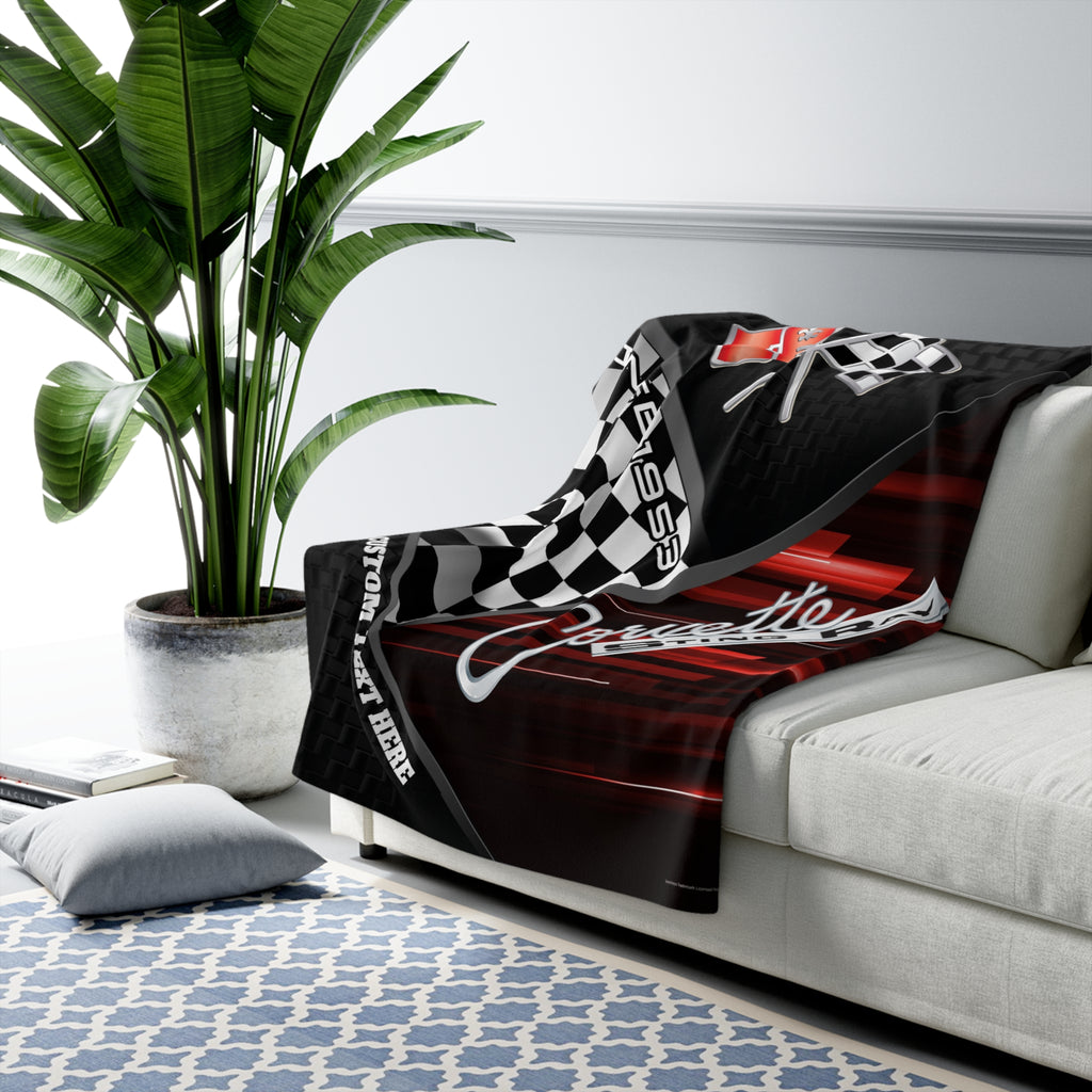 Personalized C2 Corvette Checkered Flag Racing Decorative Sherpa Blanket, Perfect for Chilly Days