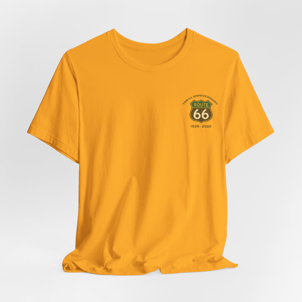 Legends of Route 66 100th Anniversary Landmark Map Design Cotton Front and Back Printed Short Sleeve Tee
