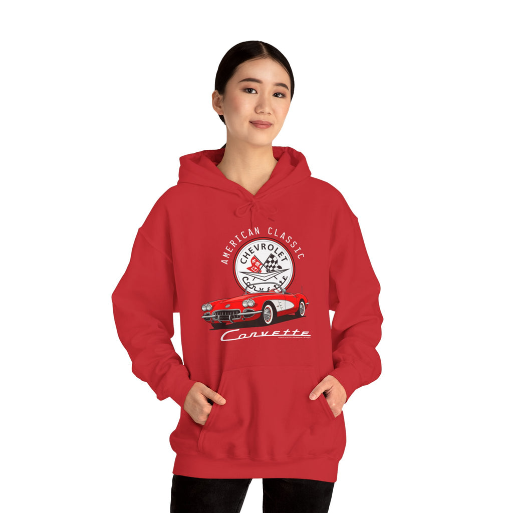 C1 Corvette American Classic Emblem Cotton Blend Hooded Sweatshirt – Legends of the Road, Perfect for the Corvette Fan
