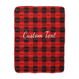 C1-C6 Corvette Flag Logos Personalized Red and Black Plaid Sherpa Blanket, Ideal for Car Enthusiasts