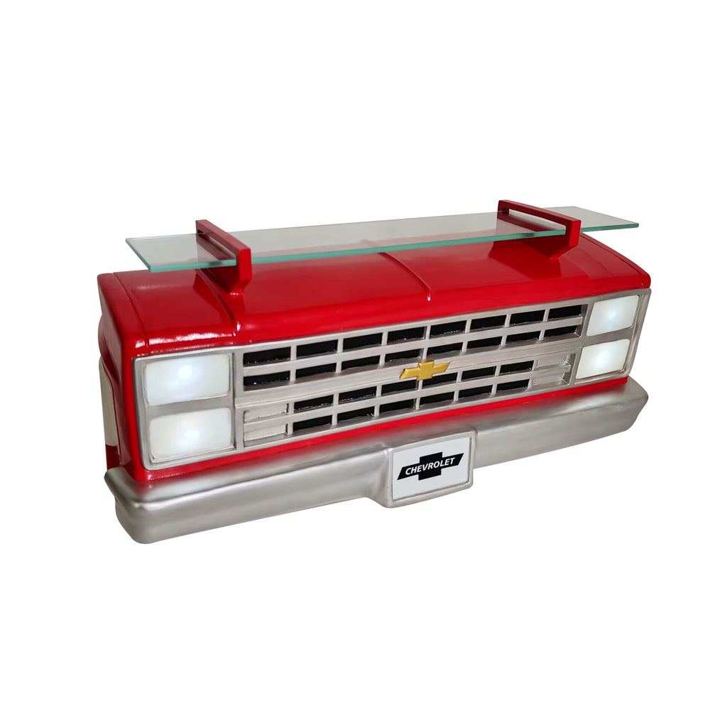 Sunbeltgifts 1985 Chevrolet C10 Truck Wall Shelf, Red, 19.30x5.70x8.10 inches, Tempered Glass, Battery Powered LED Headlights, Car Enthusiast Gift, Classic Truck Decor, Chevy Collector Item