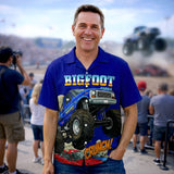 BIGFOOT 4x4 Monster Truck Hawaiian Shirt – CRUNCH! Design, Blue Short Sleeve for Men