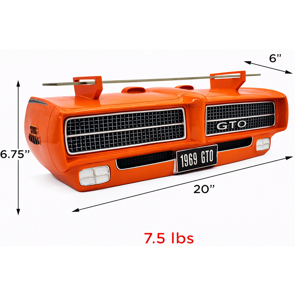 Sunbeltgifts 1969 Pontiac GTO Judge Floating Wall Shelf, Orange, 20 x6.75x6 inches, Tempered Glass, Car Lover Gift, Man Cave Garage Decor, Classic Car Fans, Vintage Auto Collectible