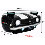 Sunbeltgifts 1969 Chevrolet Camaro SS Floating Wall Shelf, Black with White Stripes, 19.5x6x8 inches, Tempered Glass, Battery Powered LED Headlights, Chevy Car Lovers Decor, Muscle Car Fan Gift Idea