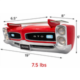 Sunbeltgifts 1966 Pontiac GTO Floating Wall Shelf, Red, 19.5x6.5x8 inches, Tempered Glass, Battery Operated LED Headlights, GTO fans, Gift for Vintage Car Enthusiasts, Man Cave Decor, Automotive Decor