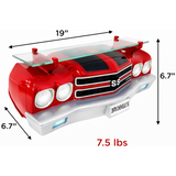 Sunbeltgifts 1970 Chevy Chevelle SS Floating Wall Shelf, Red with Black Stripes, LED Headlights, 19.5 x 6.7 x 6.7 inches, Tempered Glass, Classic Car Decor, Man Cave, Gifts for Car Enthusiasts