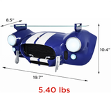 Sunbeltgifts Shelby Cobra 427 Wall Shelf, Blue with White Stripes, 19.70x8.50x10.4 inches, Tempered Glass, Battery Powered LED Headlights, Car Lover Gift, Classic Auto Decor, Cobra Collectible
