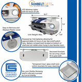 Sunbeltgifts 1966 Carroll Shelby GT350 Floating Shelf, White with Blue Stripes, 19.7x5.9x7.9 inches, Tempered Glass, LED Headlights, Automotive Wall Decor, Shelby Lover Gift, Vintage Car Enthusiast