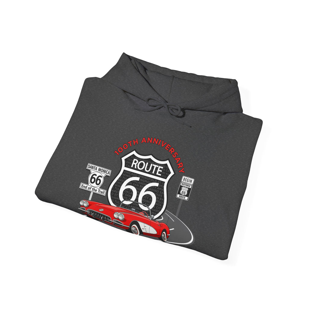 C1 Corvette Route 66 100th Anniversary Hooded Sweatshirt – Legends of the Road, Perfect for the Corvette Fan
