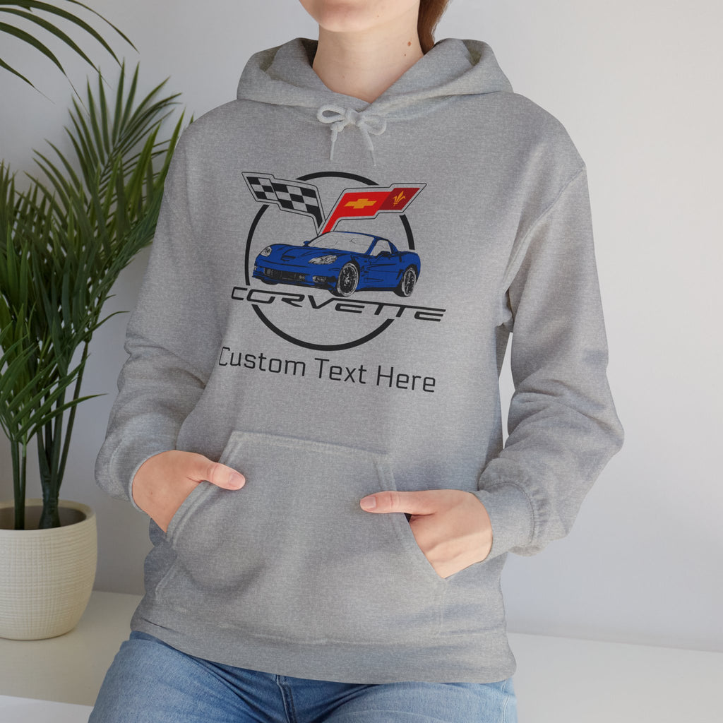 C6 Corvette Personalized Custom Car Color Cotton Blend Hooded Sweatshirt - BLUE