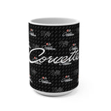 Corvette C2 15oz Ceramic Mug – Corvette Script & C2 Logos on Carbon Background