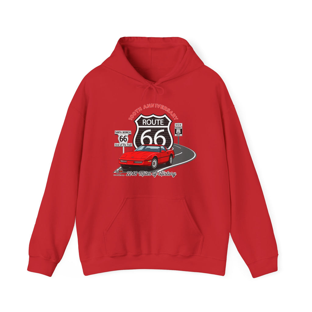 C4 Corvette Route 66 100th Anniversary Hooded Sweatshirt – Legends of the Road, Perfect for the Corvette Fan
