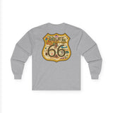 Legends of Route 66 100th Anniversary Iconic Highway Shield Design Cotton Front and Back Printed Tee - Long Sleeve