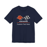 Corvette C3 Racing Flag Logo Personalized T-Shirt, Short Sleeve for Men and Women, Soft Cotton Checkered Flag Design, Gift Idea for Chevrolet Corvette Fans, Custom Car Enthusiast Apparel