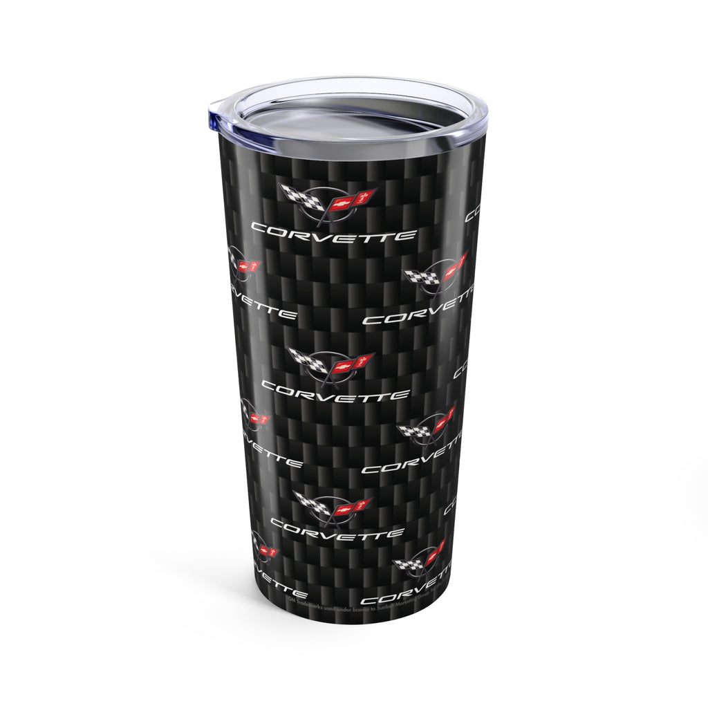 Corvette C5 Logo Repeat Pattern Carbon Tumbler 20oz | Retro Car Lover Travel Cup, Gift for Him, Car Enthusiast, Father's Day, Road Trip