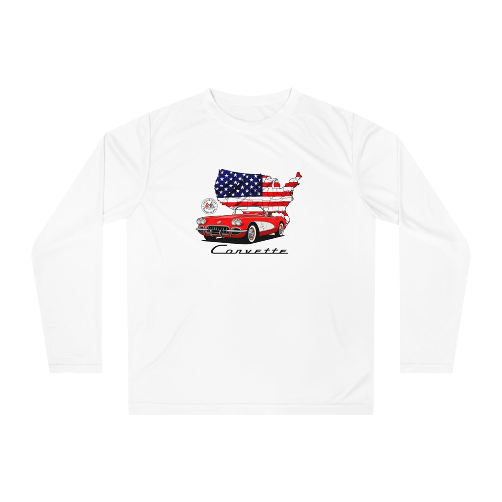 C1 Corvette American Classic Emblem Long Sleeve Performance Tee Shirt – Legends of the Road, Perfect for the Corvette Fan