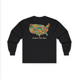 Legends of Route 66 100th Anniversary USA Map Cotton Front and Back Printed Personalized Tee- Long Sleeve