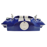 Sunbeltgifts Shelby Cobra 427 Wandregal, Blau mit weißen Streifen, 56x29x33 cm, gehärtetes Glas, batteriebetriebene LED-Scheinwerfer, Geschenk für Autoliebhaber, klassische Autodekoration, Cobra-Sammlerstück