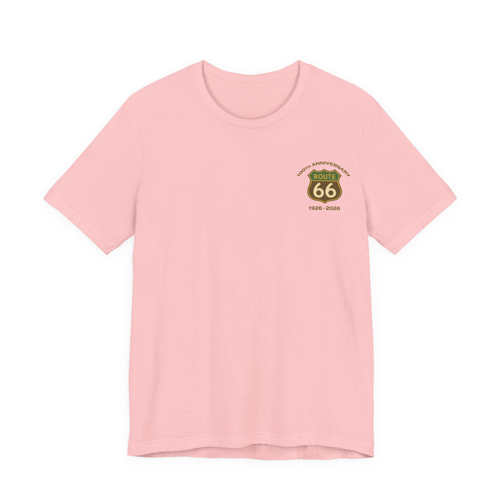 Legends of Route 66 100th Anniversary Landmark Map Design Cotton Front and Back Printed Short Sleeve Tee
