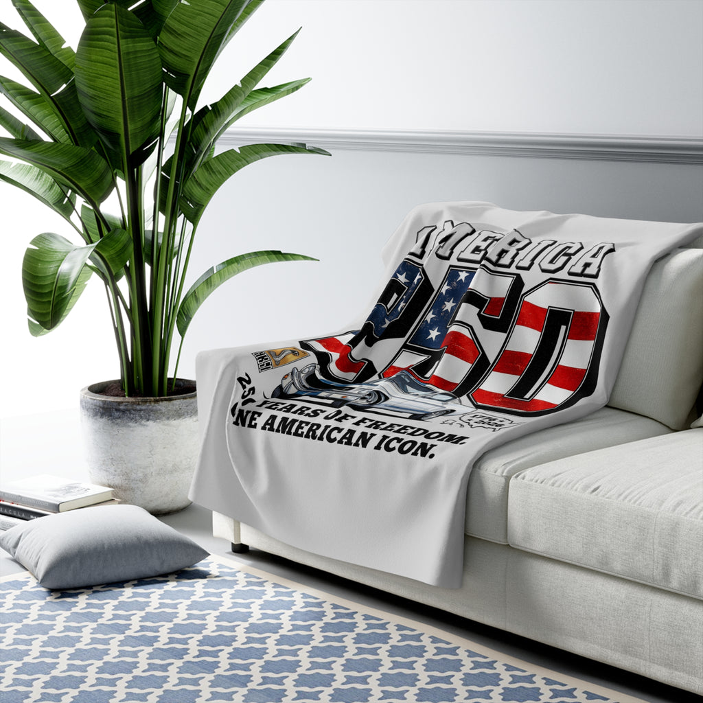 Shelby White GT350 Track Legend "250 Years of Freedom. One American Icon." America 250 Premium Sherpa Blanket – 1776 to 2026