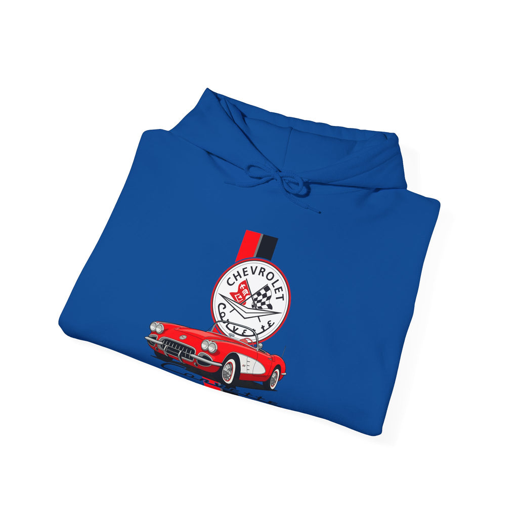 C1 Corvette Vertical Stripe Emblem Cotton Blend Hooded Sweatshirt – Legends of the Road, Perfect for the Corvette Fan