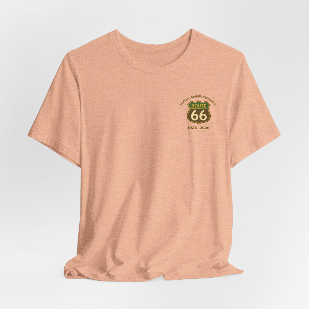 Legends of Route 66 100th Anniversary Landmark Collage Design Cotton Front and Back Printed Short Sleeve Tee