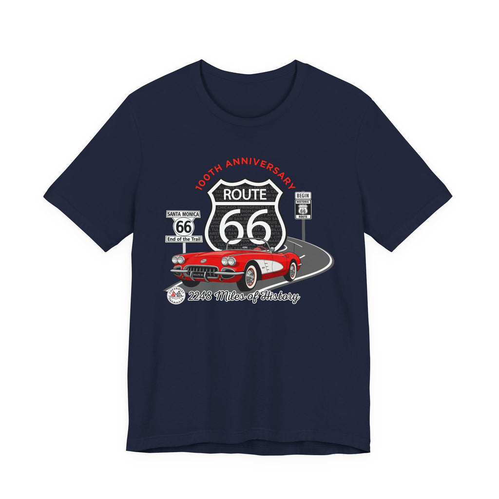 C1 Corvette Route 66 100th Anniversary Short Sleeve Tee – Legends of the Road, Perfect for the Corvette Fan