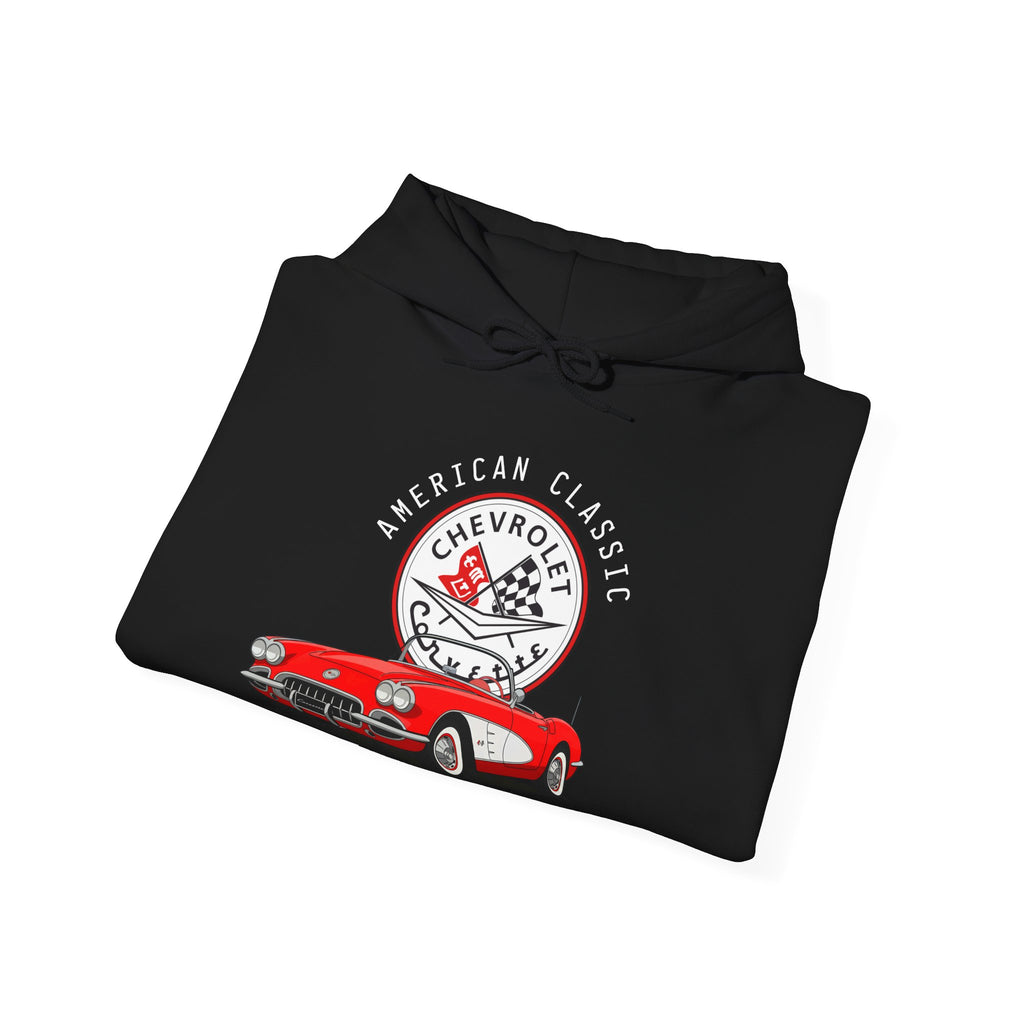 C1 Corvette American Classic Emblem Cotton Blend Hooded Sweatshirt – Legends of the Road, Perfect for the Corvette Fan