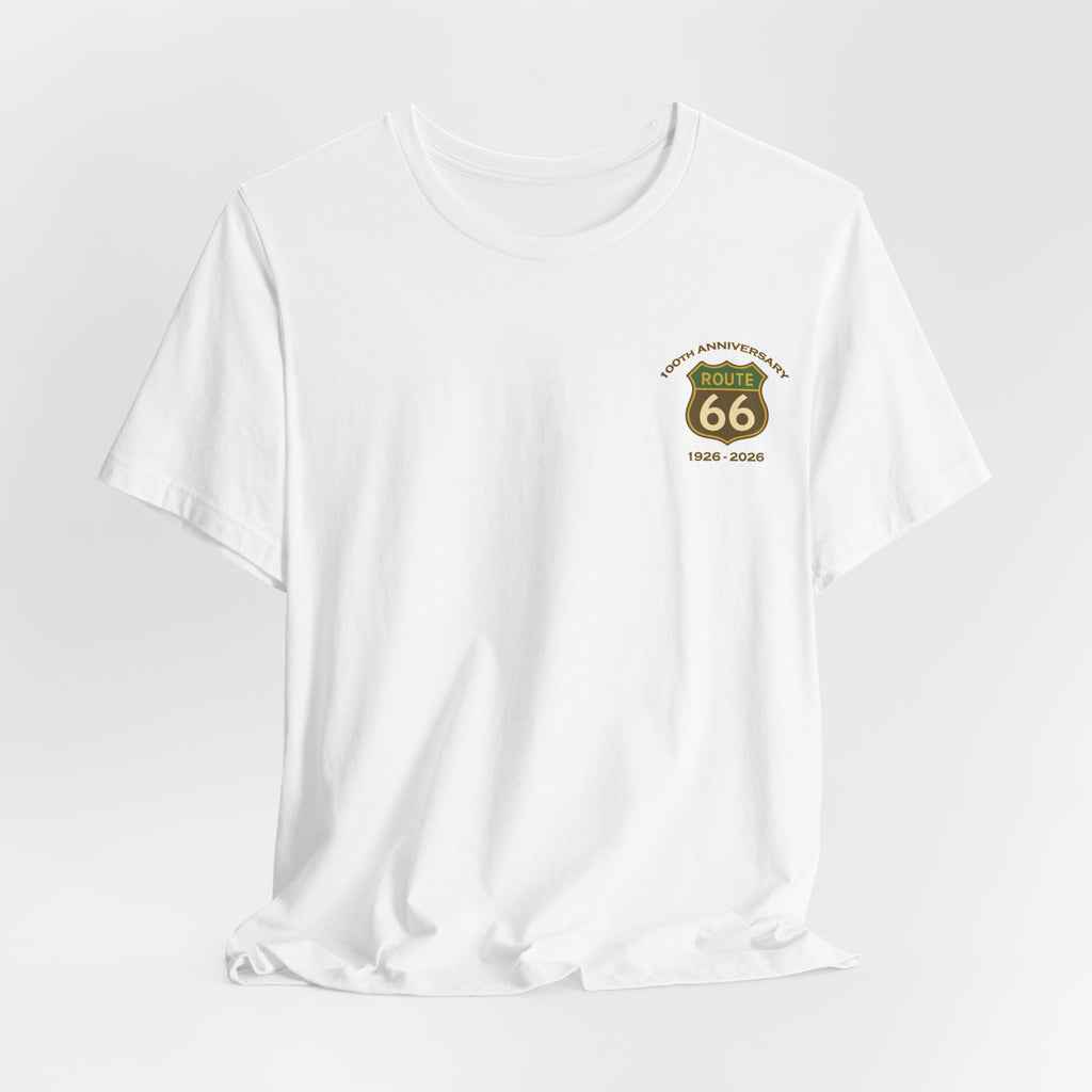Legends of Route 66 100th Anniversary Landmark Shield Design Cotton Front and Back Printed Short Sleeve Tee