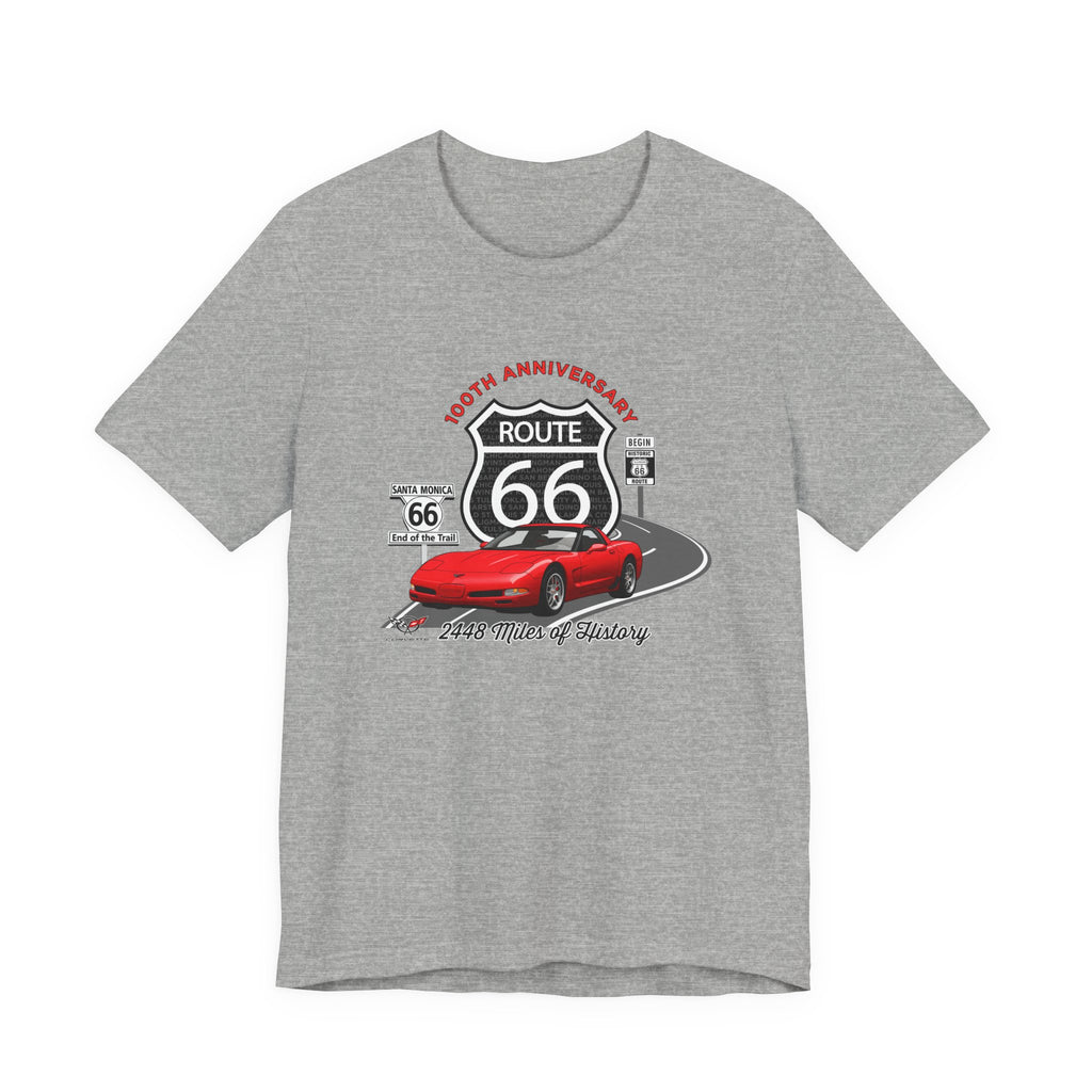 C5 Corvette Route 66 100th Anniversary Short Sleeve Tee – Legends of the Road, Perfect for the Corvette Fan