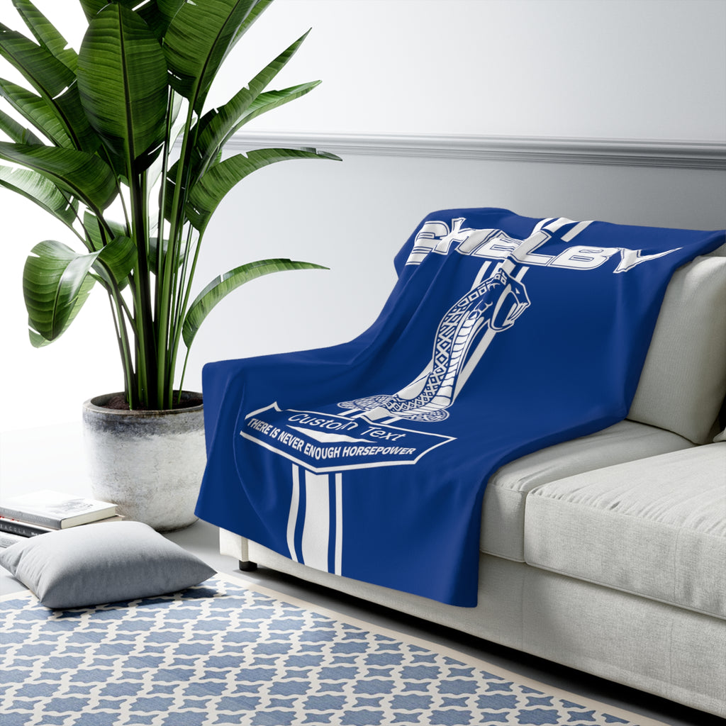 Personalisierte Decke aus Sherpa-Fleece mit Shelby-Cobra-Streifen, Blau