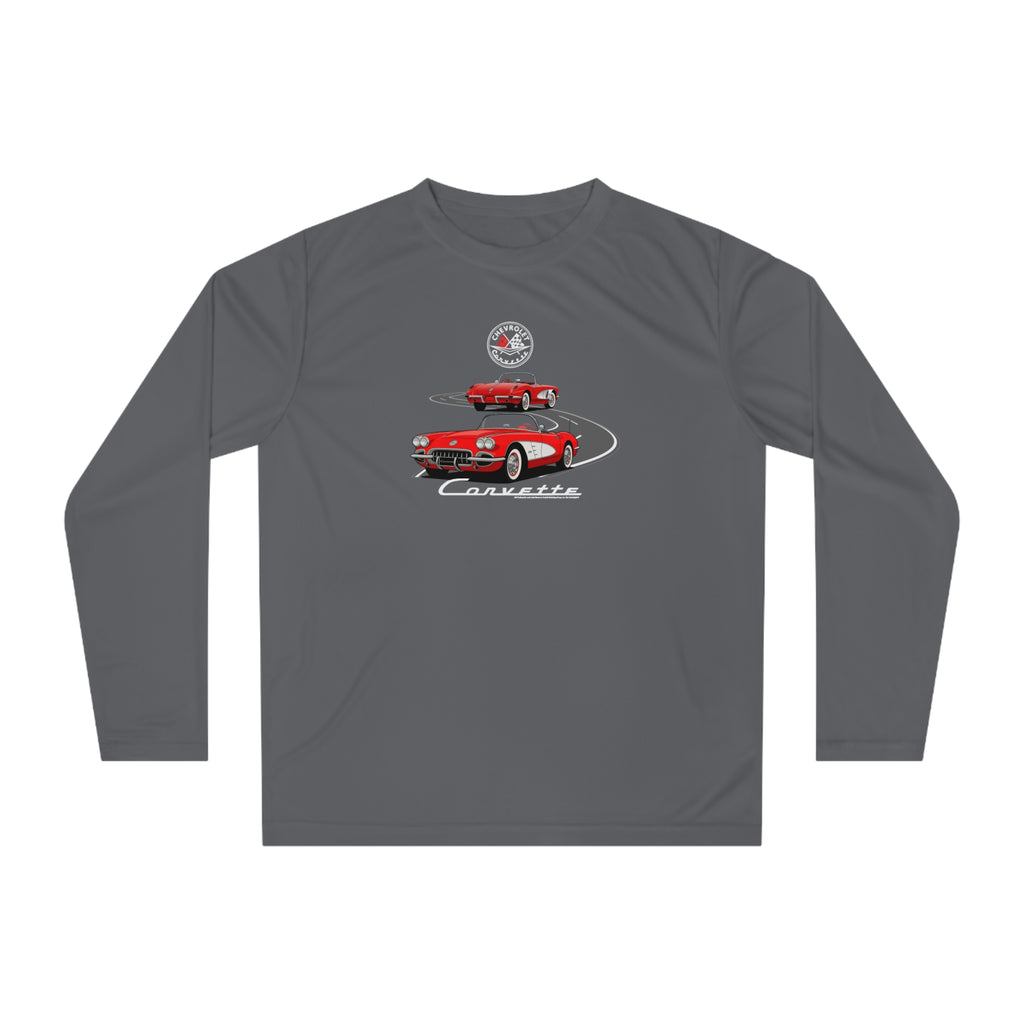 C1 Corvette Emblem & Track Performance Long Sleeve Shirt – Legends of the Road, Perfect for the Corvette Fan