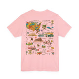 Legends of Route 66 100th Anniversary Landmark Collage Design Cotton Front and Back Printed Short Sleeve Tee
