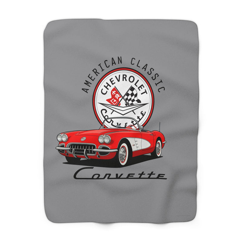 C1 Corvette American Classic Emblem 50 x 60 Inch Sherpa Fleece Blanket – Legends of the Road, Perfect for the Corvette Fan