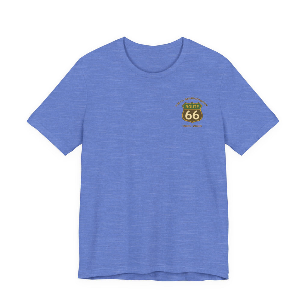 Legends of Route 66 100th Anniversary Landmark Collage Design Cotton Front and Back Printed Short Sleeve Tee