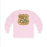 Legends of Route 66 100th Anniversary Iconic Highway Shield Design Cotton Front and Back Printed Tee - Long Sleeve