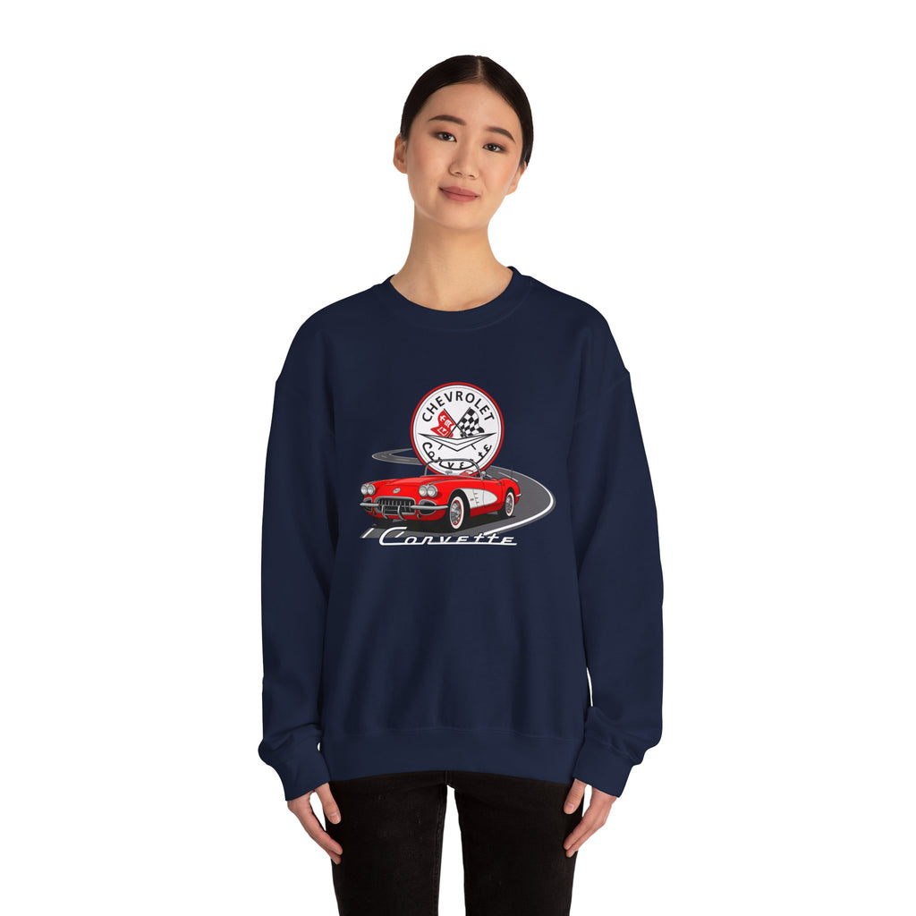 C1 Corvette Emblem & Track Cotton Blend Sweatshirt – Legends of the Road, Perfect for the Corvette Plan