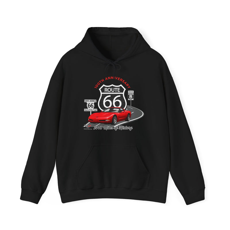 C5 Corvette Route 66 100th Anniversary Hooded Sweatshirt – Legends of the Road, Perfect for the Corvette Fan