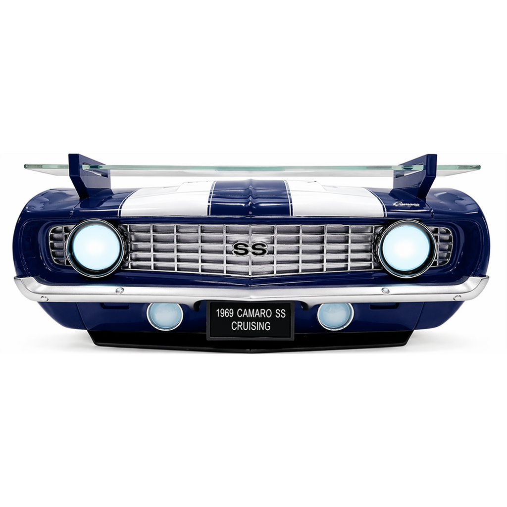 Sunbeltgifts 1969 Chevrolet Camaro SS Wandregal, Schwarz mit weißen Streifen, 49,5 x 15 x 20 cm, Sicherheitsglas, Batteriebetriebene LED-Scheinwerfer, Dekor für Chevy-Auto-Liebhaber, Geschenkidee für Muscle-Car-Fans

