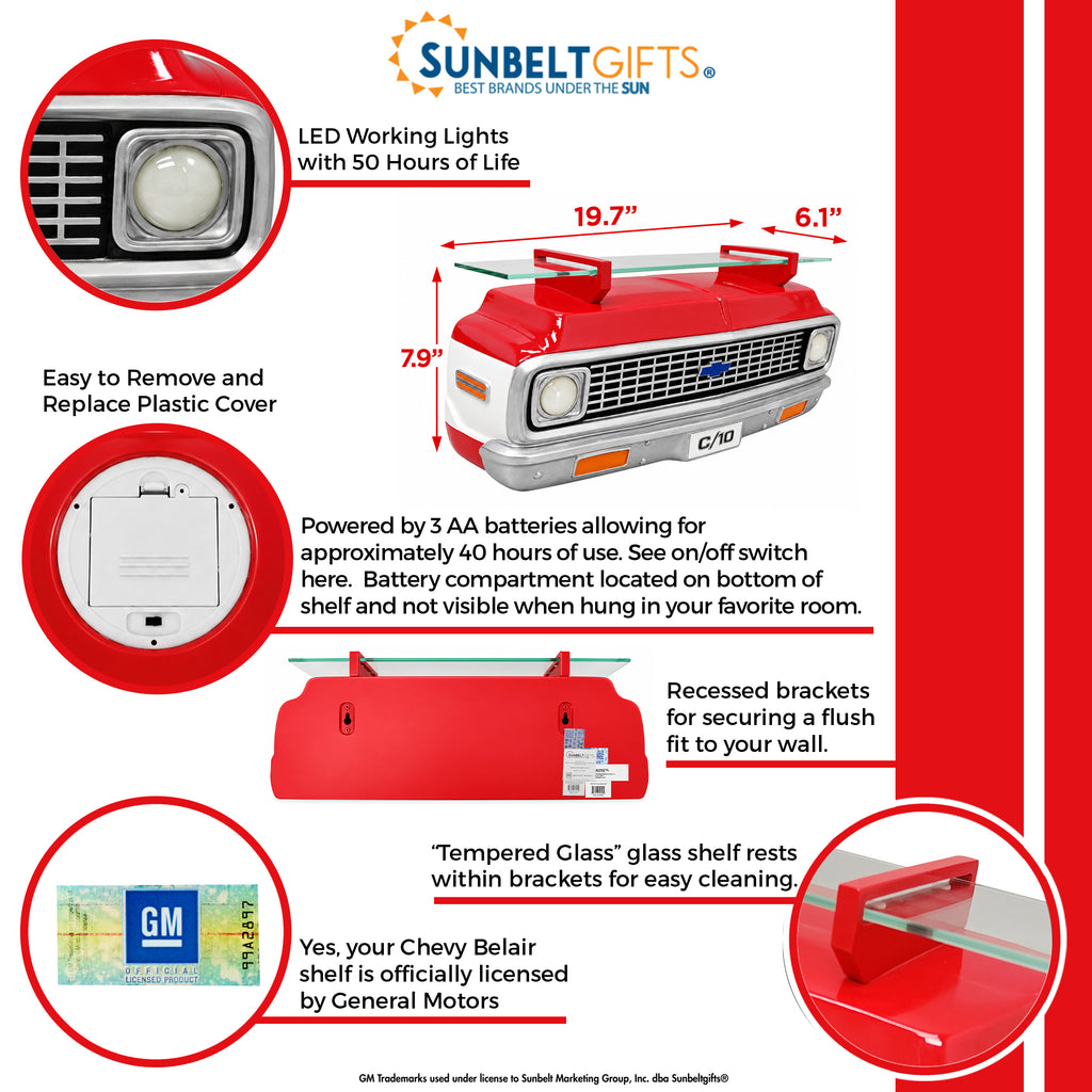 1972 Chevrolet C10 Red & White LED Wall Shelf – Tempered Glass