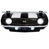 Sunbeltgifts 1969 Chevrolet Camaro SS Floating Wall Shelf, Black with White Stripes, 19.5x6x8 inches, Tempered Glass, Battery Powered LED Headlights, Chevy Car Lovers Decor, Muscle Car Fan Gift Idea