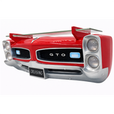Sunbeltgifts 1966 Pontiac GTO Floating Wall Shelf, Red, 19.5x6.5x8 inches, Tempered Glass, Battery Operated LED Headlights, GTO fans, Gift for Vintage Car Enthusiasts, Man Cave Decor, Automotive Decor