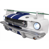 Sunbeltgifts 1966 Carroll Shelby GT350 Floating Shelf, White with Blue Stripes, 19.7x5.9x7.9 inches, Tempered Glass, LED Headlights, Automotive Wall Decor, Shelby Lover Gift, Vintage Car Enthusiast