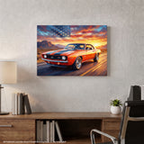 Camaro Z28 Orange and Black Americana Highway American Flag Canvas Wall Art