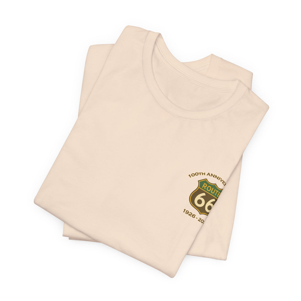 Legends of Route 66 100th Anniversary Landmark Map Design Cotton Front and Back Printed Short Sleeve Tee